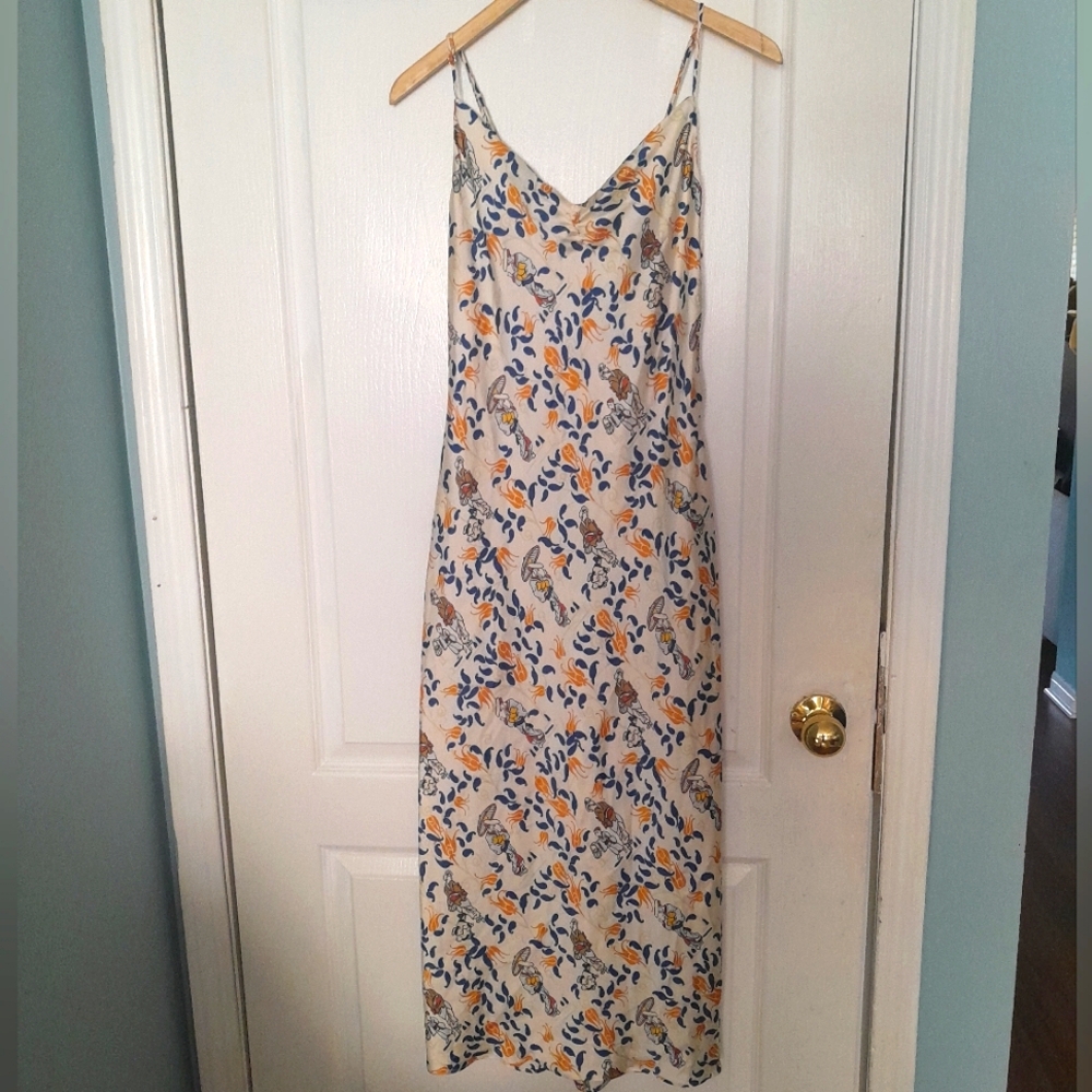 Zara Blue and Orange Slip Midi Dress for Wedding Guest